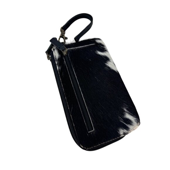 Cowhide Leather Zip Wristlet Clutch With Strap - Picture 3 of 6